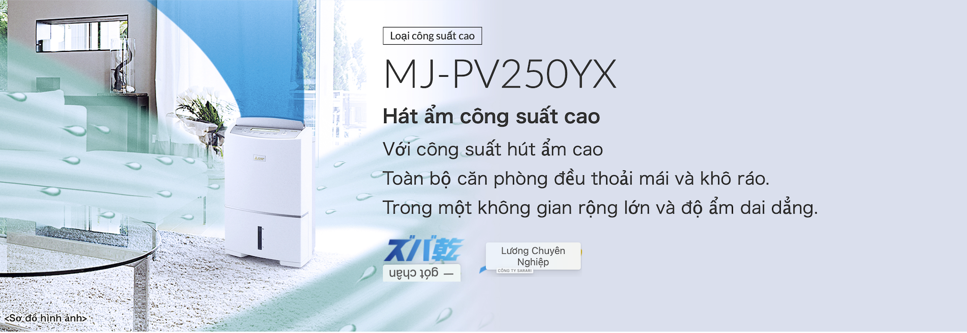 H&igrave;nh ảnh thực tế m&aacute;y h&uacute;t ẩm VIP MITSUBISHI MJ-PV250YX-W tại japanshop.THT