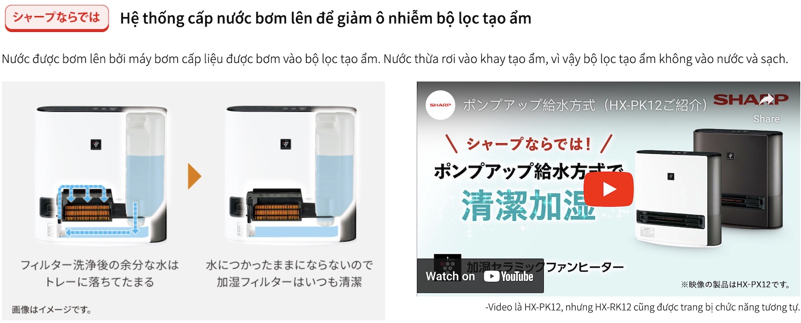 MÁY SƯỞI BÙ ẨM KIÊM LỌC KHÍ BẰNG ION SHARP HX-RK12-W TẠI JAPANSHOP.THT