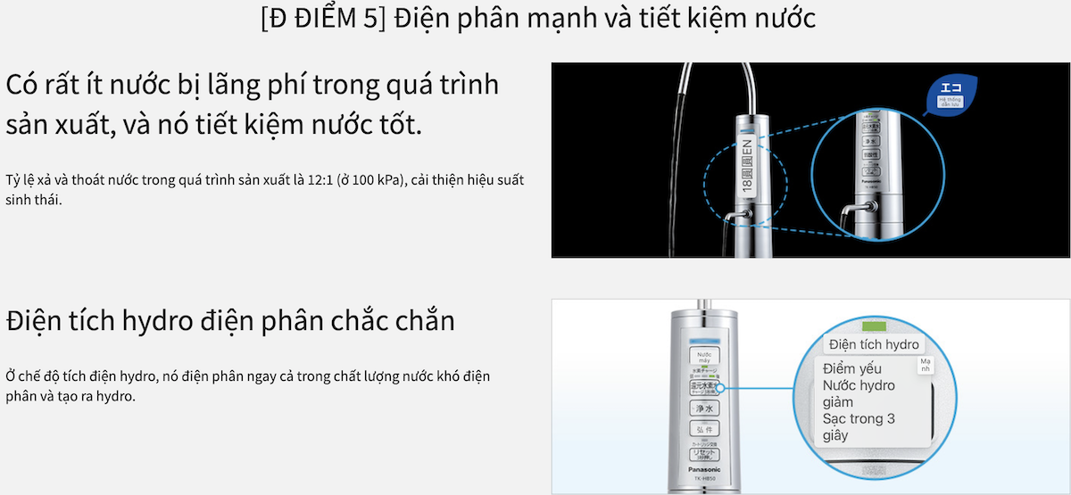 Máy tạo nước điện giải ion kiềm Panasonic TK-HB50-S, 5 lá điện cực Titan phủ Bạch Kim