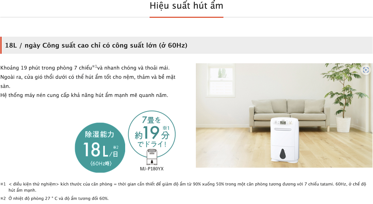 H&Igrave;NH ẢNH THỰC TẾ M&Aacute;Y H&Uacute;T ẨM MITSUBISHI MJ-P180YX-W TẠI JAPANSHOP.THT