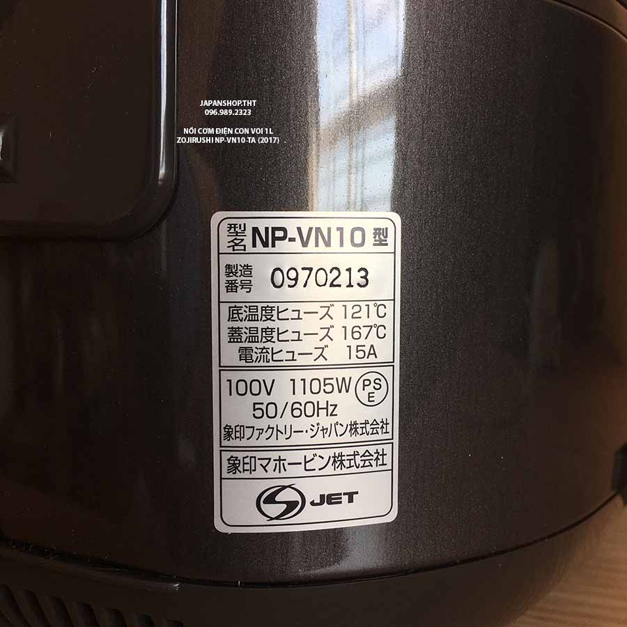 NỒI CƠM CAO TẦN 1 LÍT CON VOI (ZOJIRUSHI) NP-VN10-TA